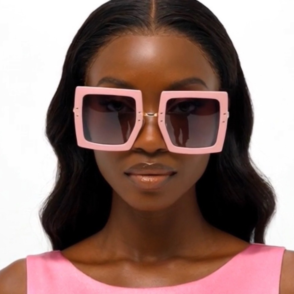 Womens Pink Oversized Square Sunglasses Streetwear Hip Hop Festival Retro Lentes